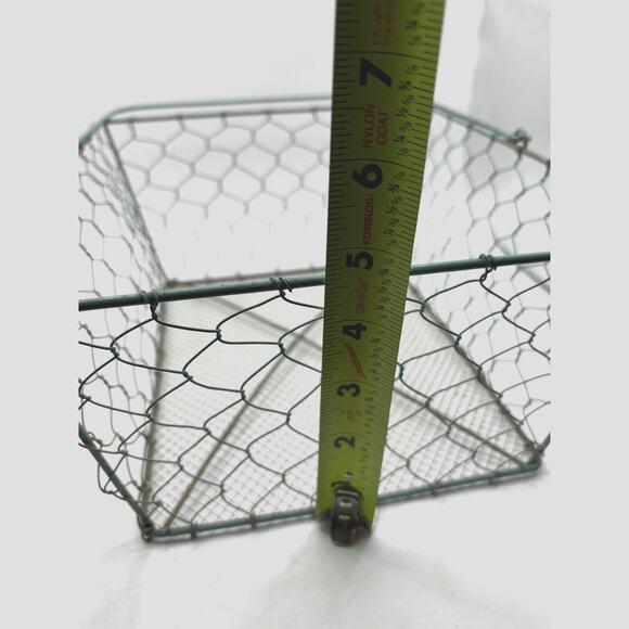 Rustic Patina Metal Wire Storage Bin Basket with handle Caddy Farmhouse Decor - Picture 8 of 8